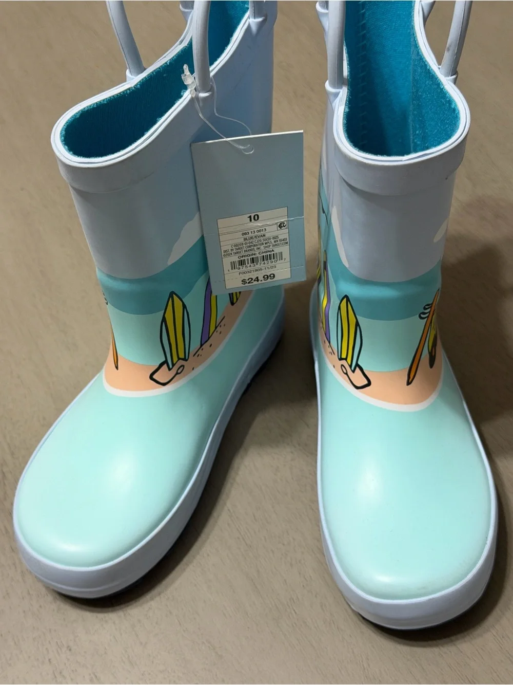 Cat & Jack Light Blue Kids Surf Van Rain Boots with Yellow Sun